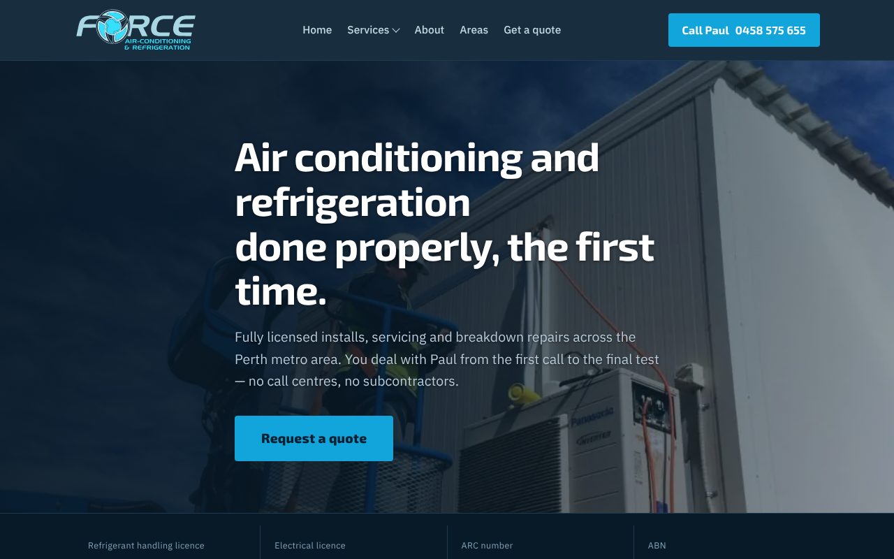 Force Air-Conditioning & Refrigeration website homepage